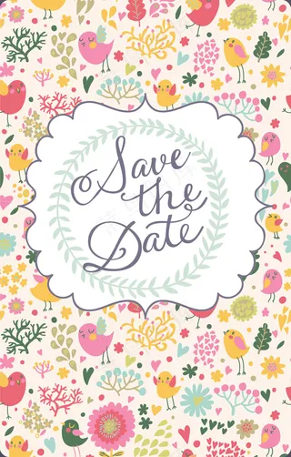 水彩手绘花纹森系动物植物婚礼请柬背...