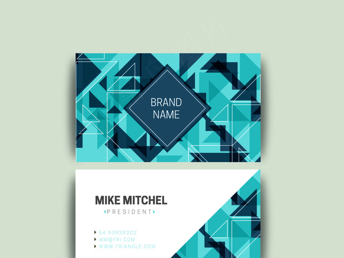 时尚蓝色三角形名片设计