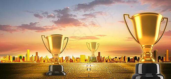 金色奖杯PSD商务素材设计图片