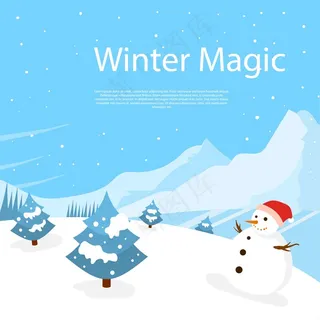 蓝色雪山冬天背景设计