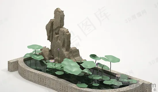 3D假山水池模型 3D假山水池模型