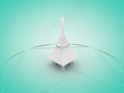 c4d塔 白描模型