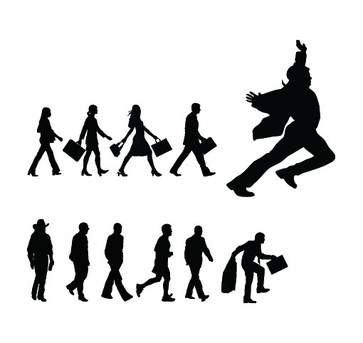 人物走路姿势剪影矢量素材-2