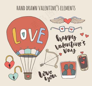 10款手绘情人节元素矢量素材