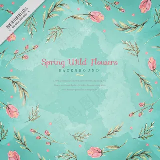 森系花草树叶蓝绿色棕榈芭蕉枫叶背景...