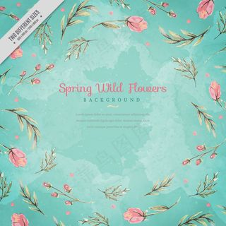 森系花草树叶蓝绿色棕榈芭蕉枫叶背景...