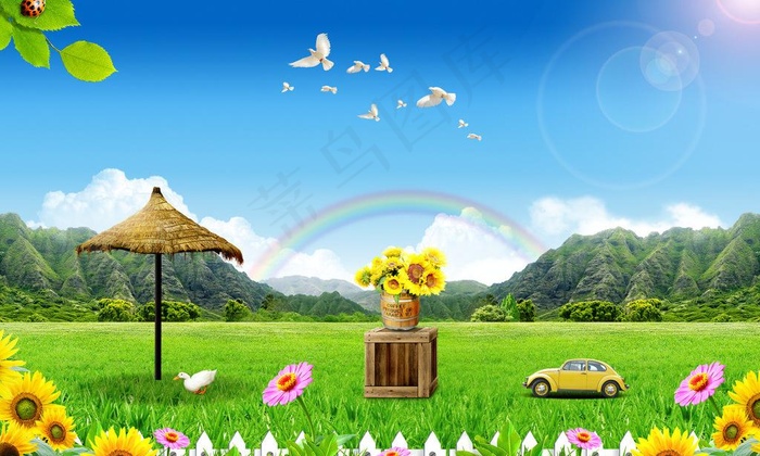 蓝天白云草地图片