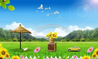 蓝天白云草地图片