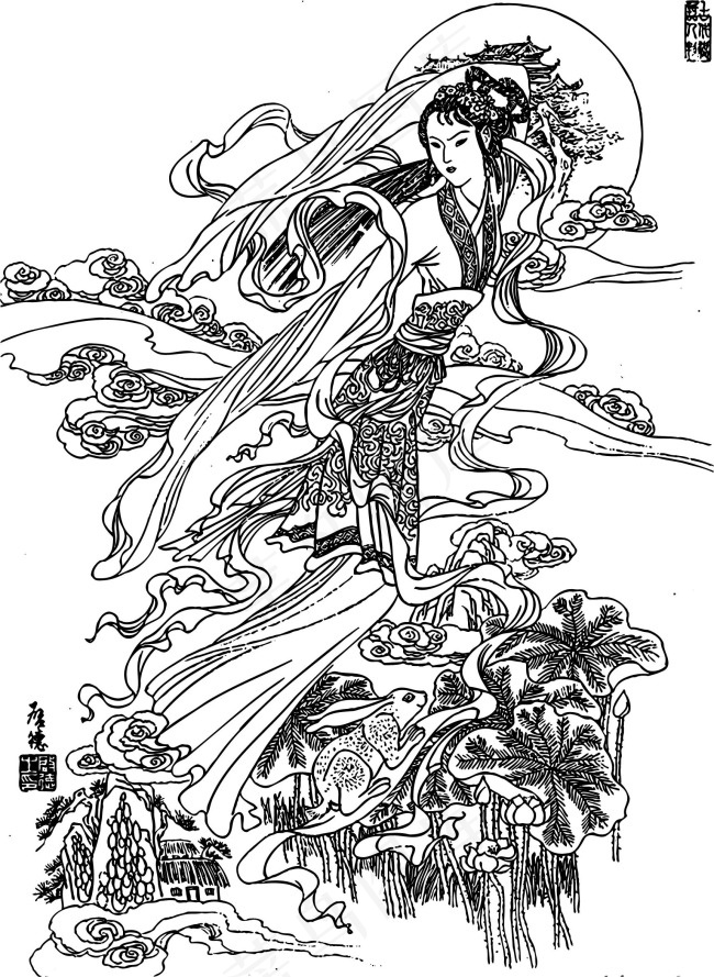 嫦娥奔月ai矢量模版下载