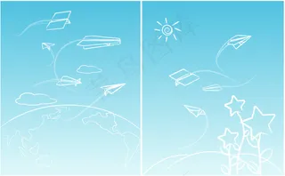 矢量素材纸飞机翱翔蓝天背景