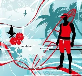 滑浪运动与花纹矢量素材 eps格式...