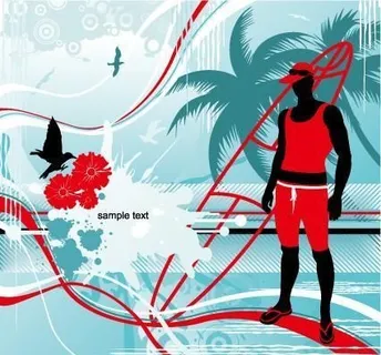 滑浪运动与花纹矢量素材 eps格式... 滑浪运动与花纹矢量素材 eps格式...