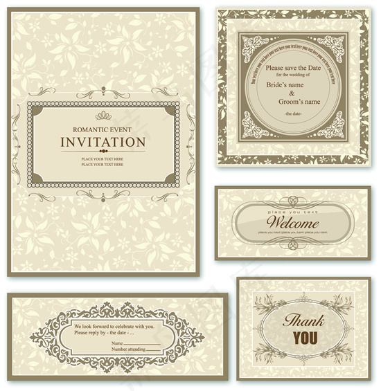 欧式古典花纹邀请卡封面背景
