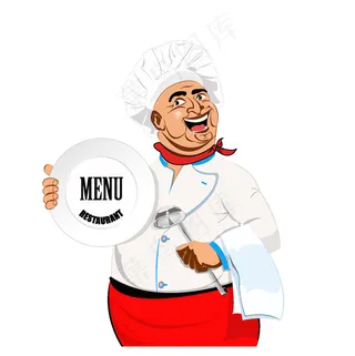 拿着盘子的卡通厨师