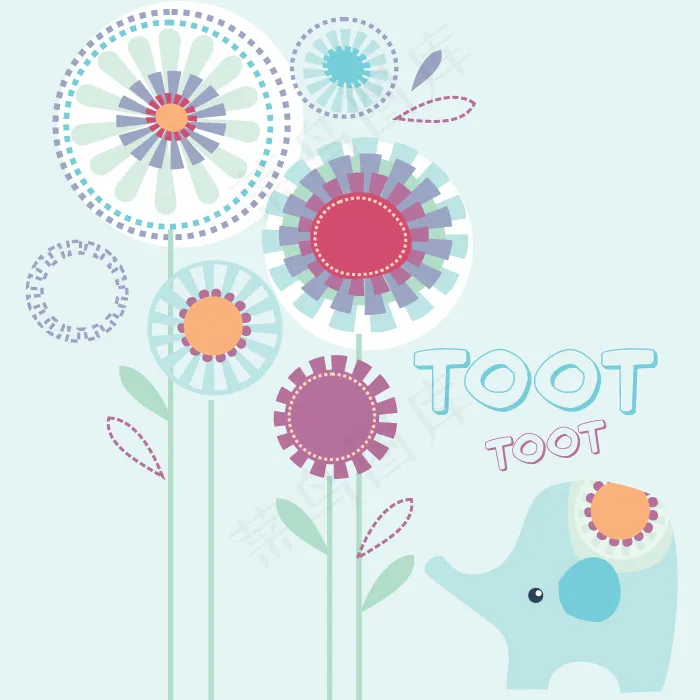 印花矢量图 可爱卡通 卡通动物 大象 卡通植物 免费素材ai矢量模版下载