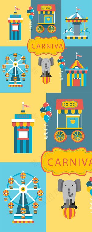 多款彩色游乐园马戏团元素矢量素材