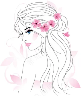 手绘美女头像矢量素材