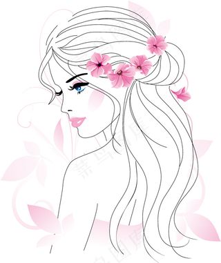 手绘美女头像矢量素材