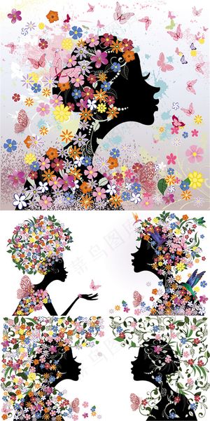 精美蝴蝶女孩剪影矢量素材