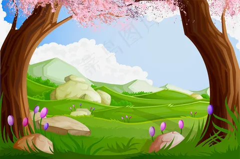 卡通樱花风景