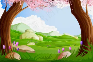 卡通樱花风景