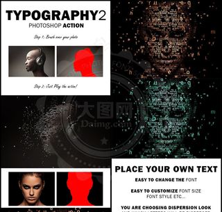 数码人像被数字和字母打散特效PS动作