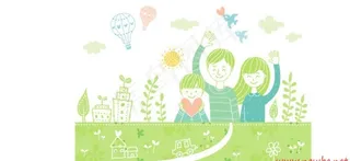 草地上的一家三口插画