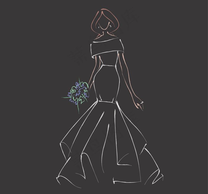 美女剪影婚纱礼服素材图案插画