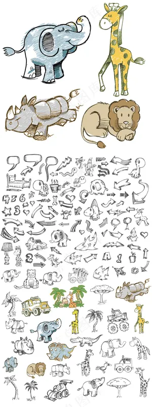 2017手绘涂鸦可爱卡通动物铅笔画...