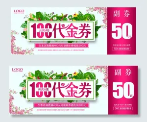 2018简约小清新100元代金券模...