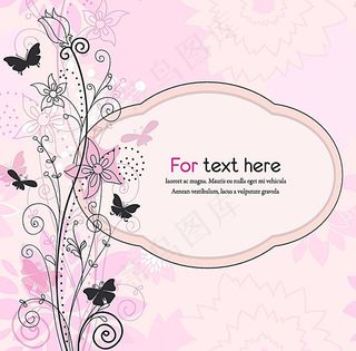 粉色植物花纹蝴蝶背景