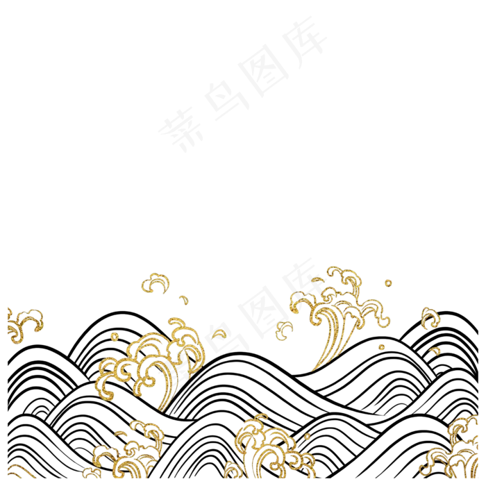 日本浮世绘海浪金箔纹