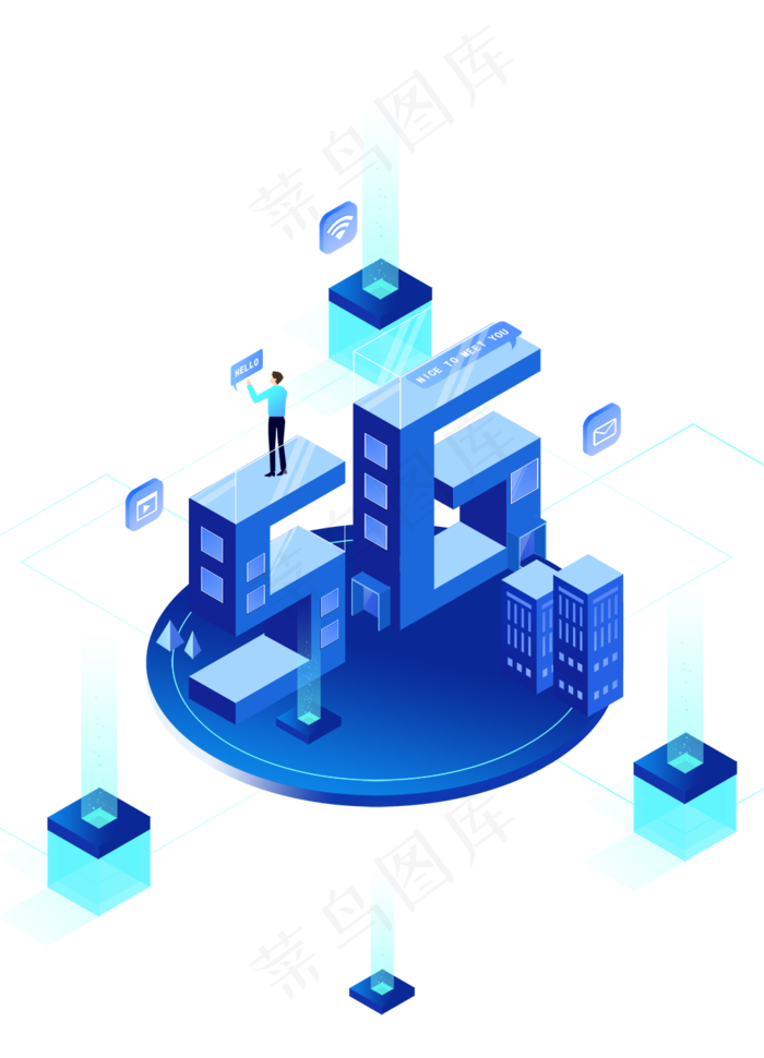 2.5D风格互联网科技手机通讯5G网络,免抠元素(1000*1386px 300 dpi )psd模版下载