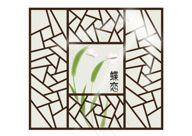 中国风--借景 蝴蝶ai矢量模版下载