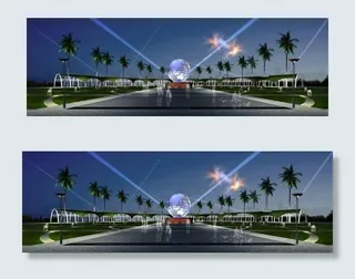 公园景观夜景效果图图片