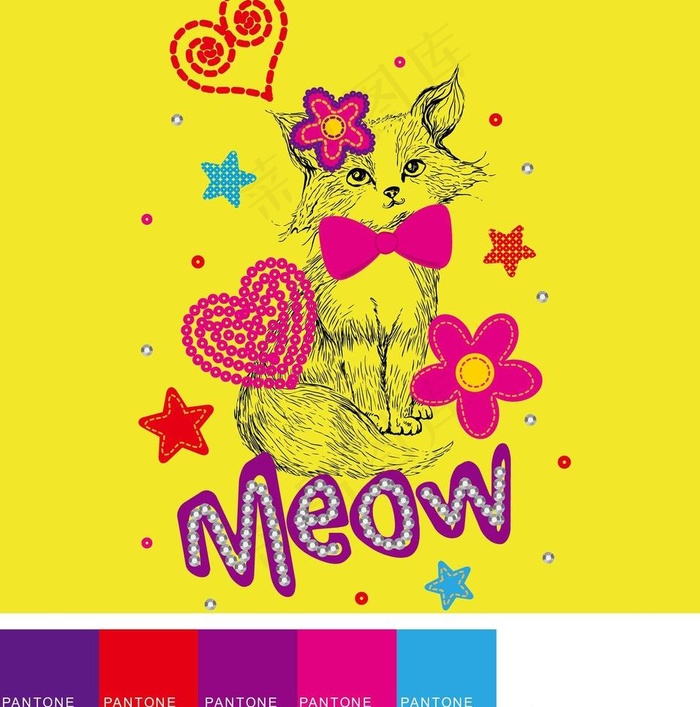 小猫卡通素材图片ai矢量模版下载