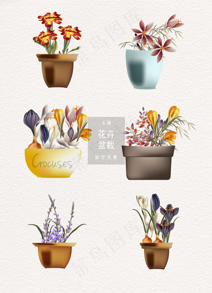小清新花卉盆栽矢量设计元素