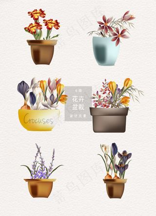 小清新花卉盆栽矢量设计元素