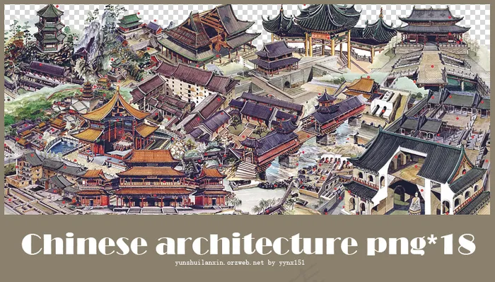 中国古建筑素材分层免扣大图
