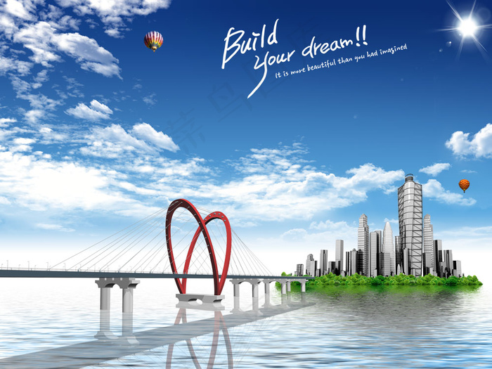 海岛城市跨海大桥风光PSD分