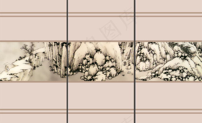 中国风山水画移门