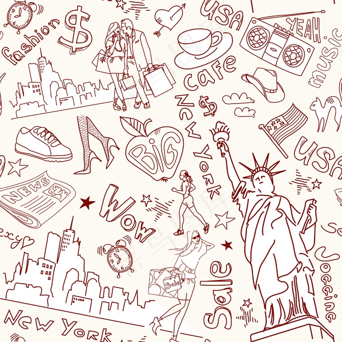 纽约无缝管的涂鸦图案