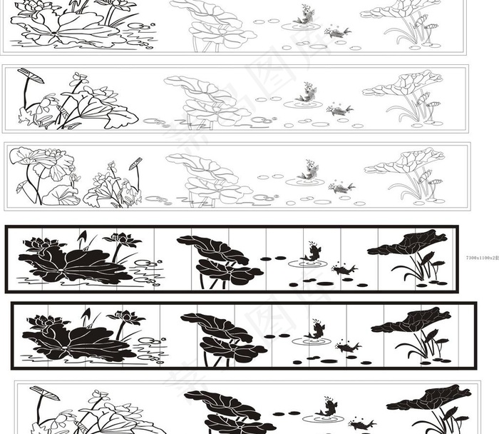 鱼戏荷塘图片cdr矢量模版下载