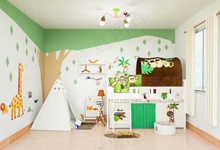 设计狮爸爸高低床儿童房环保绿色森林...