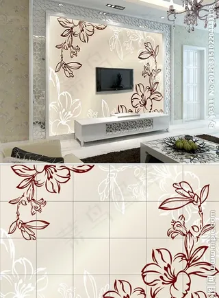 陶瓷海棠背景 电视墙 背景墙
