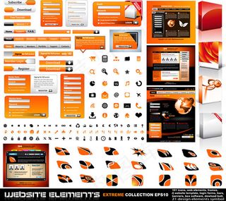 橙色主题网页元素矢量素材