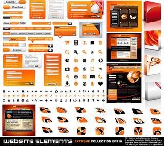 橙色主题网页元素矢量素材