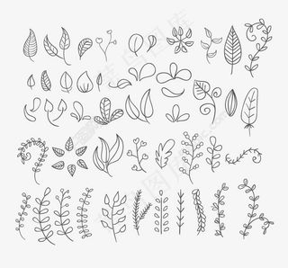 手绘花朵与树叶