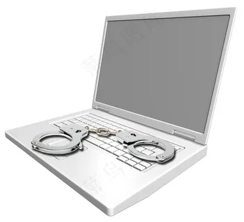 笔记本电脑的白色隔离带手铐