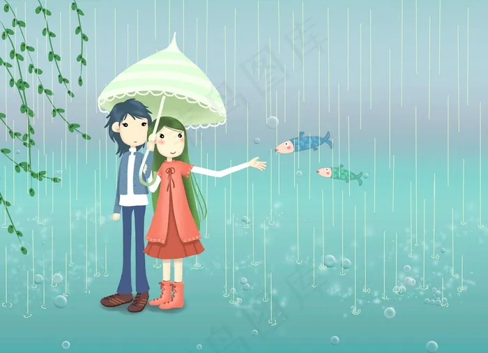雨中的情侶